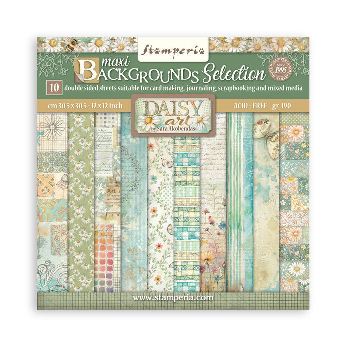 Stamperia - Backgrounds Double-Sided Paper Pad 12"X12" - 10/Pkg - Daisy Art. Available at embellish Away located in Bowmanville Ontario Canada.