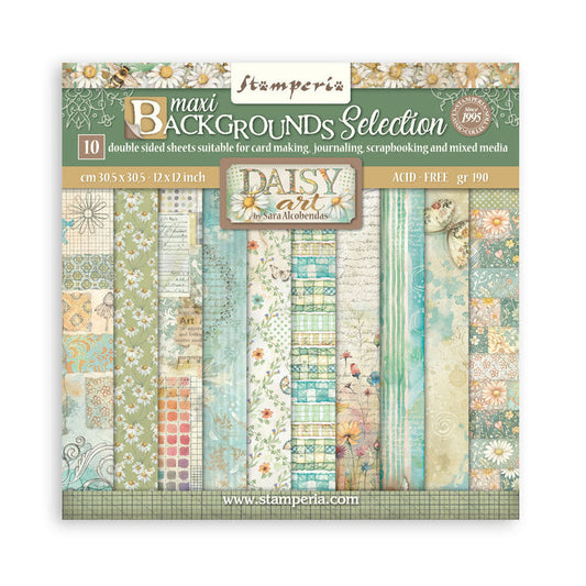 Stamperia - Backgrounds Double-Sided Paper Pad 12"X12" - 10/Pkg - Daisy Art. Available at embellish Away located in Bowmanville Ontario Canada.