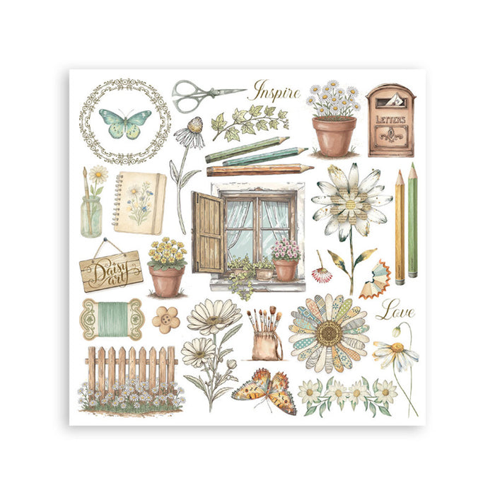 Stamperia - Rub-on Kit - Daisy Art. Available at Embellish Away located in Bowmanville Ontario Canada.