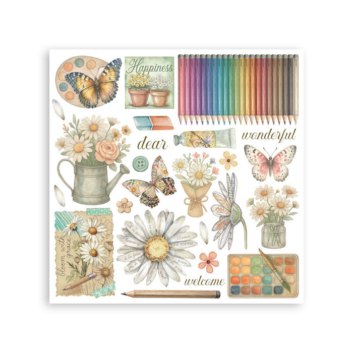 Stamperia - Rub-on Kit - Daisy Art. Available at Embellish Away located in Bowmanville Ontario Canada.