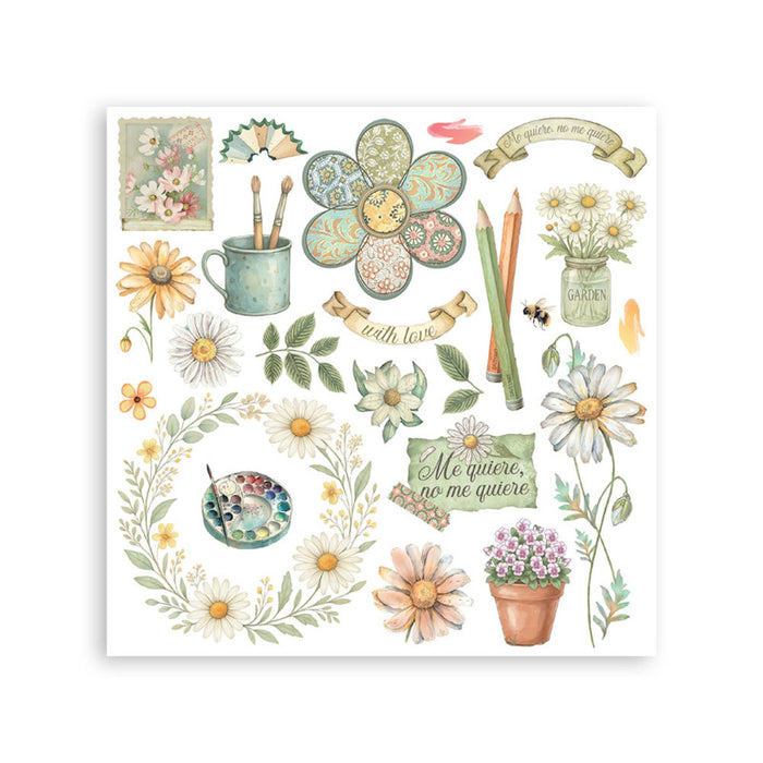 Stamperia - Rub-on Kit - Daisy Art. Available at Embellish Away located in Bowmanville Ontario Canada.