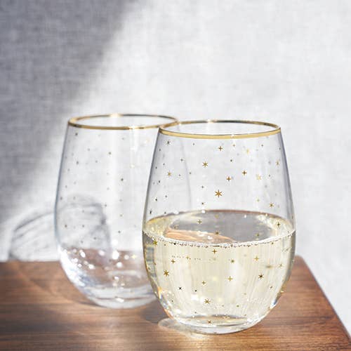 Starlight Gold-Accented Stemless Wine Glasses - Set of 2