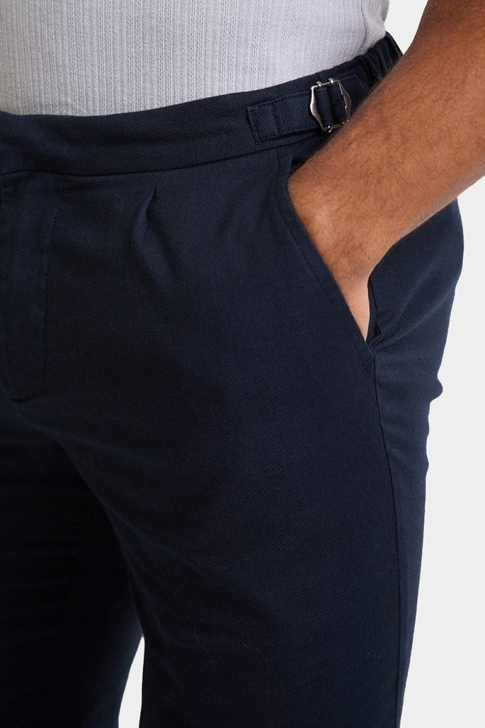 Linen Blend Cropped Pleated Pants in Navy - TAILORED ATHLETE - USA