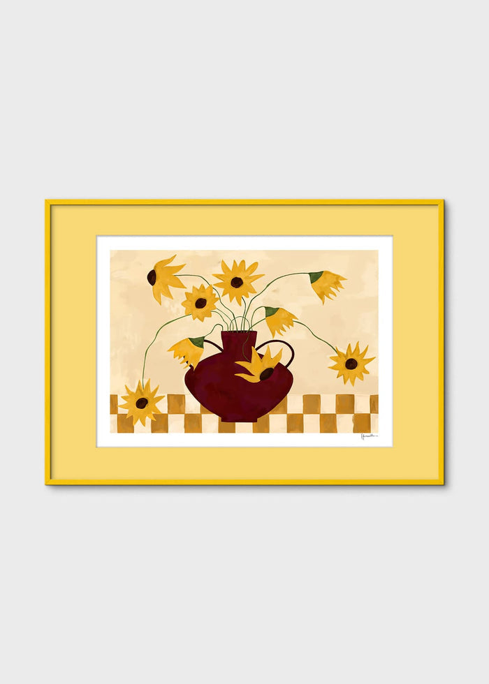 Sunflowers in Burgundy Vase by Frankie Penwill