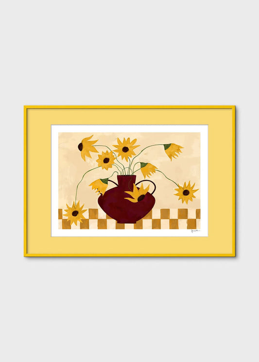 Sunflowers in Burgundy Vase by Frankie Penwill