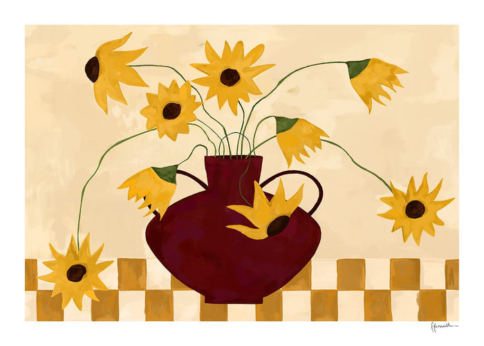 Sunflowers in Burgundy Vase by Frankie Penwill