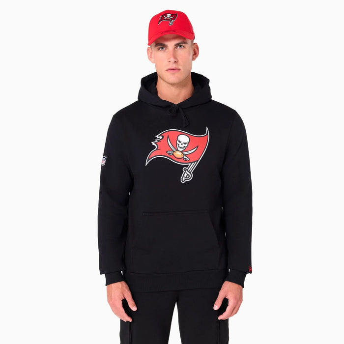 The Male model is wearing Tampa Bay Buccaneers NFL Black Pullover Hoodie 1