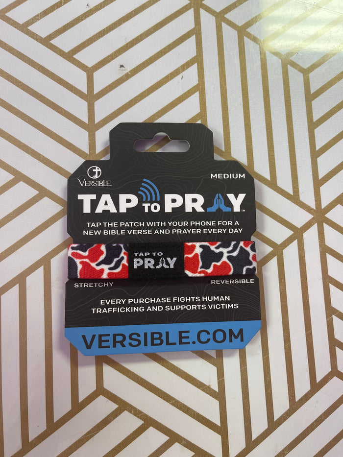 Tap To Pray® Wristband - Team Camo - Red & Black - Medium