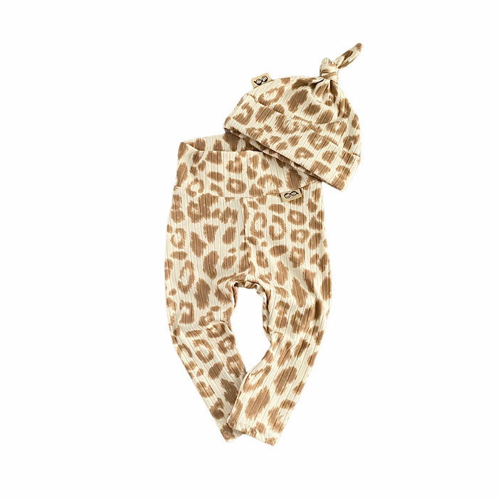 Taupe Cream Leopard Rib Leggings and/or Beanie Knot Hat