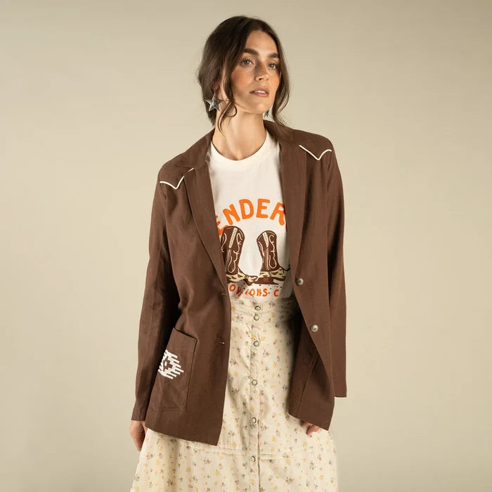 The Eleanor Relaxed Western Blazer in Oakroom by Sendero Provisions
