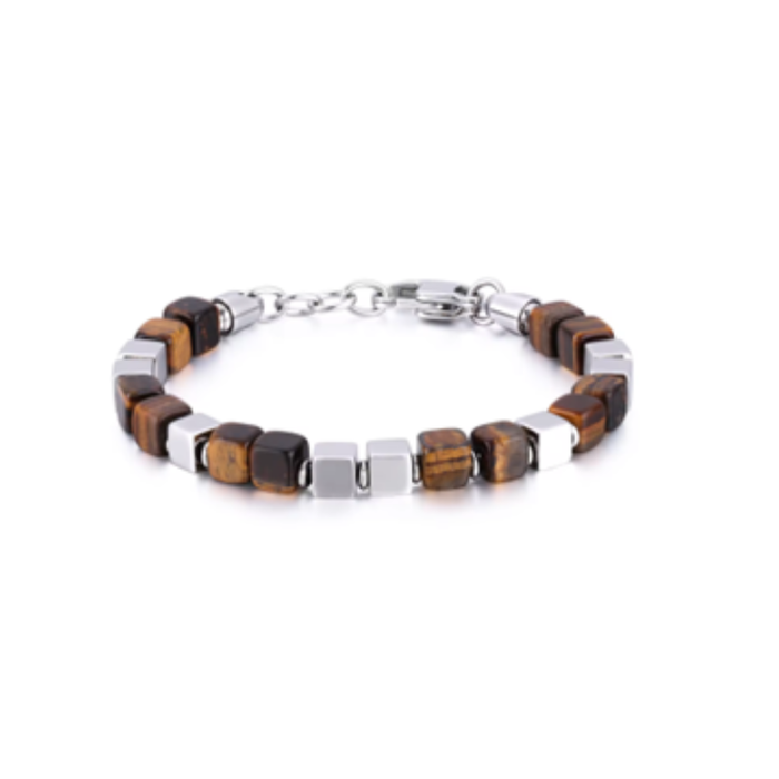 Tiger Eye Matte Onyx and Sodalite and Stainless Steel Bead Bracelet