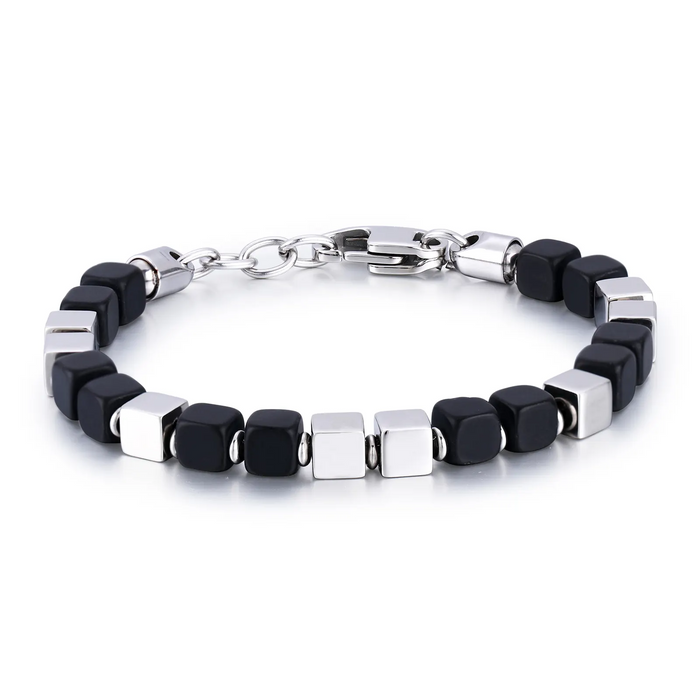 Tiger Eye Matte Onyx and Sodalite and Stainless Steel Bead Bracelet