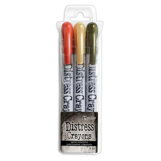Tim Holtz - Distress Crayon Pearl Set - Halloween Set #5. Add colorful, pearlescent shimmer to paper crafts or mixed media projects with new Limited Edition Tim Holtz Distress Pearlescent Crayon Sets for Halloween! Available at Embellish Away located in Bowmanville Ontario Canada.