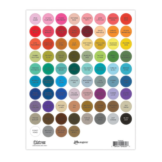 Tim Holtz - Distress Label Sheets - Large Round - Black. Available at Embellish Away located in Bowmanville Ontario Canada.