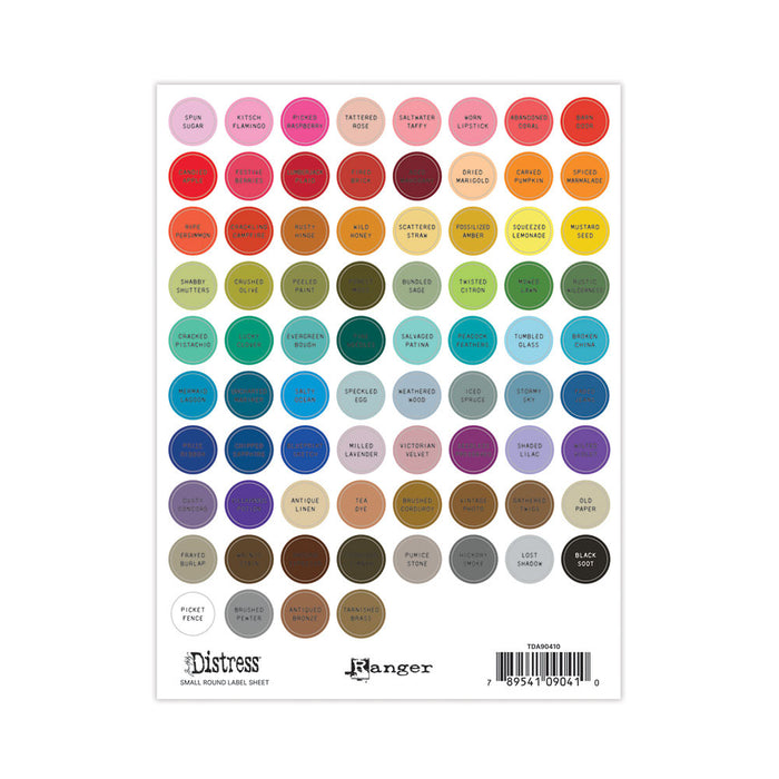 Tim Holtz - Distress Label Sheets - Small Round - Black. Available at Embellish Away located in Bowmanville Ontario Canada.