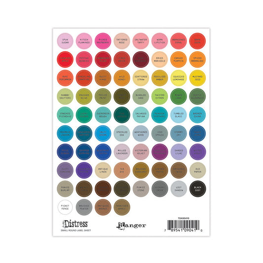 Tim Holtz - Distress Label Sheets - Small Round - Black. Available at Embellish Away located in Bowmanville Ontario Canada.