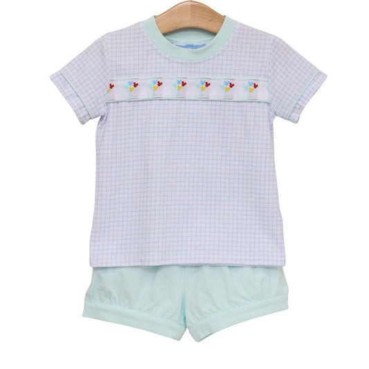 Trotter Street Magical Balloons Banded Short Set-Blue/Mint