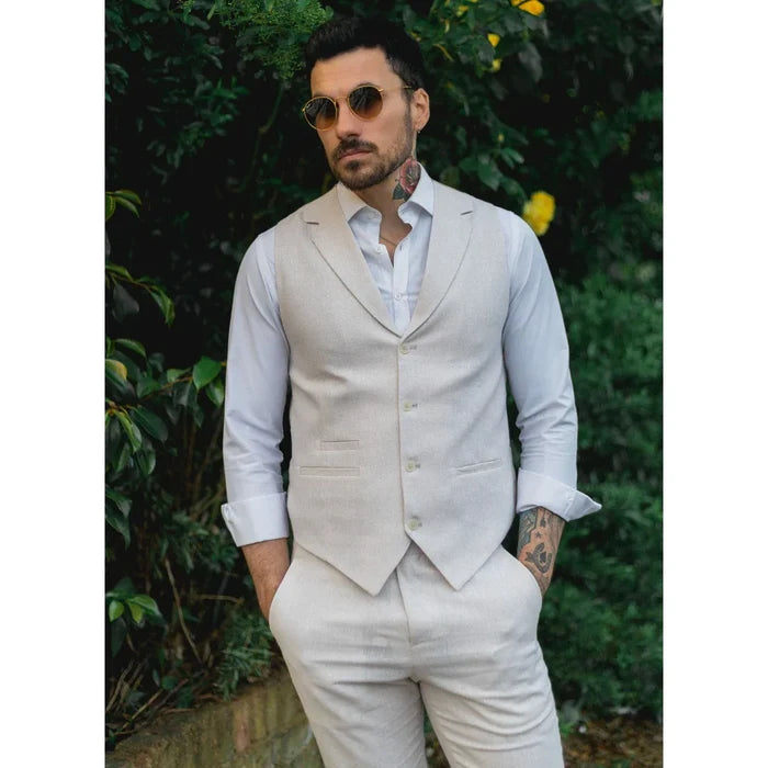 TruClothing TP-10 Men's Linen Suit Waistcoat & Trousers - Cream Beige