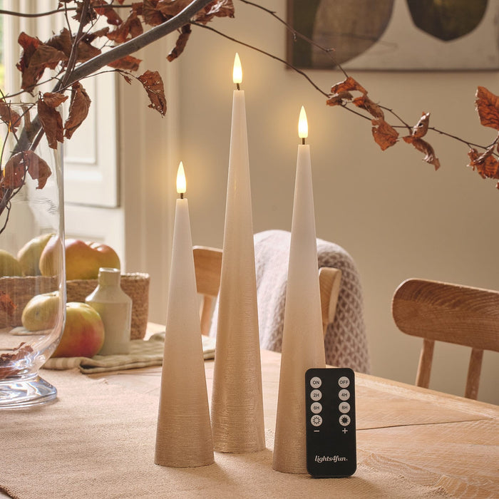 TruGlow® Bronze Ombre Slim Cone LED Pillar Candle Trio with Remote Control