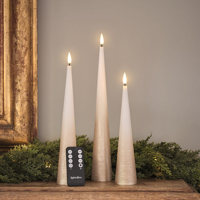 TruGlow® Bronze Ombre Slim Cone LED Pillar Candle Trio with Remote Control
