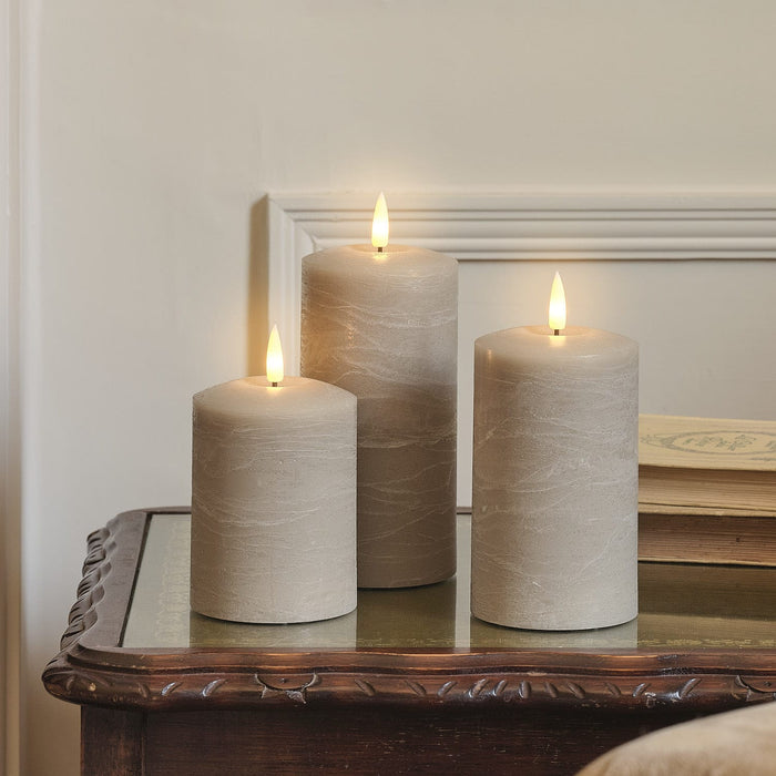 TruGlow® Taupe Distressed LED Pillar Candle Trio with Remote Control