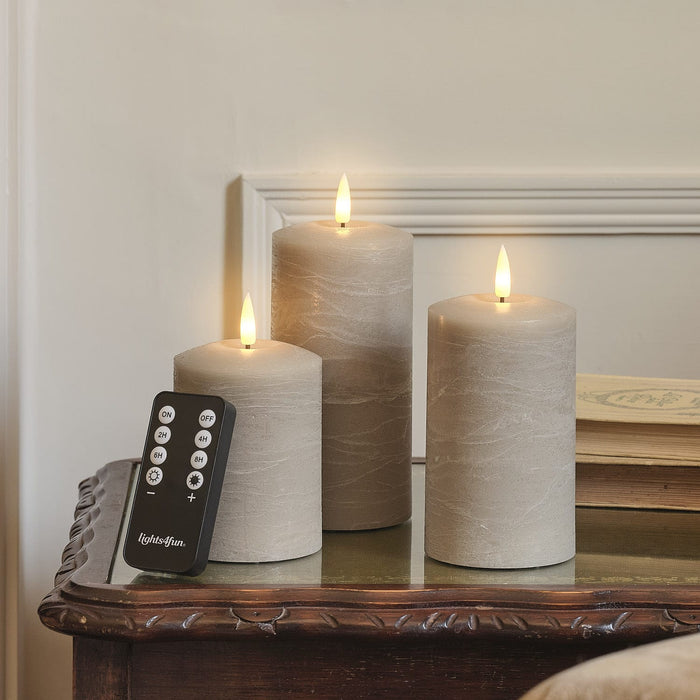 TruGlow® Taupe Distressed LED Pillar Candle Trio with Remote Control