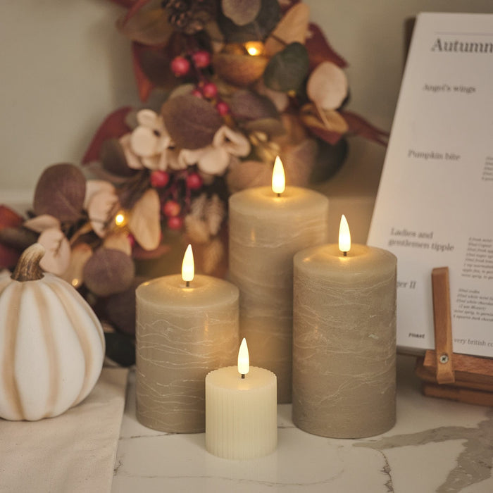 TruGlow® Taupe Distressed LED Pillar Candle Trio with Remote Control