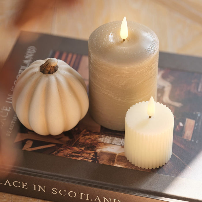 TruGlow® Taupe Distressed LED Pillar Candle Trio with Remote Control