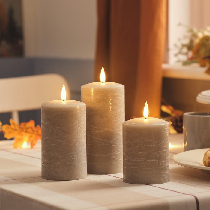 TruGlow® Taupe Distressed LED Pillar Candle Trio with Remote Control