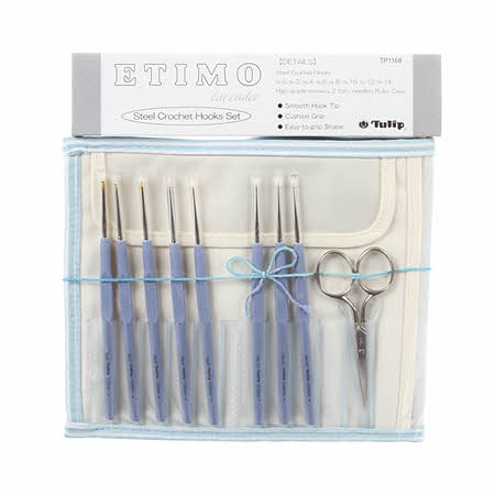 Tulip Etimo Steel Crochet Hooks Set Royal Silver includes Silver Handle Scissors