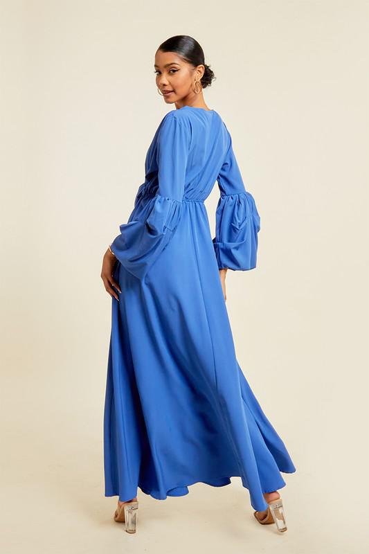 V NECK TIE UP MAXI DRESS