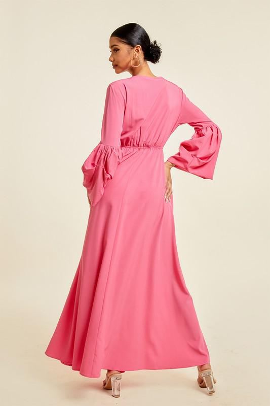 V NECK TIE UP MAXI DRESS