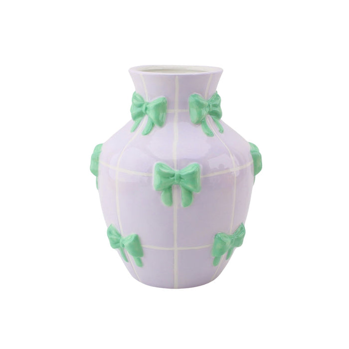 Vaas - Flesvaas Strikjes Dolomiet Lila/Mintgroen - 14x14x19cm