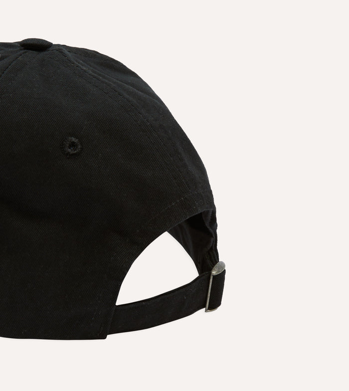 Washed Black Flower Emblem Cotton Baseball Cap