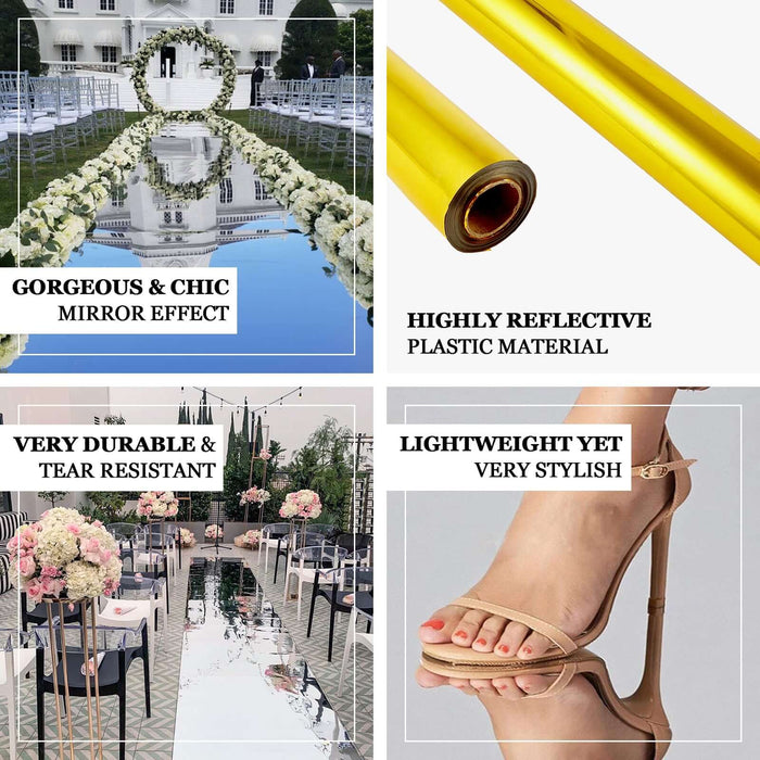 Chic yellow reflective plastic roll for stylish decor and events.