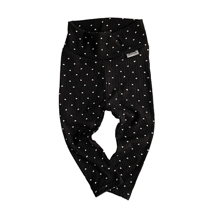 White Hearts on Black Ribbed Leggings