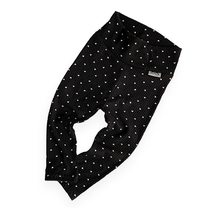 White Hearts on Black Ribbed Leggings