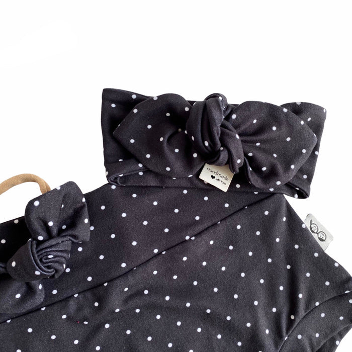 White Tiny Dots on Black Bummies and/or Headbands