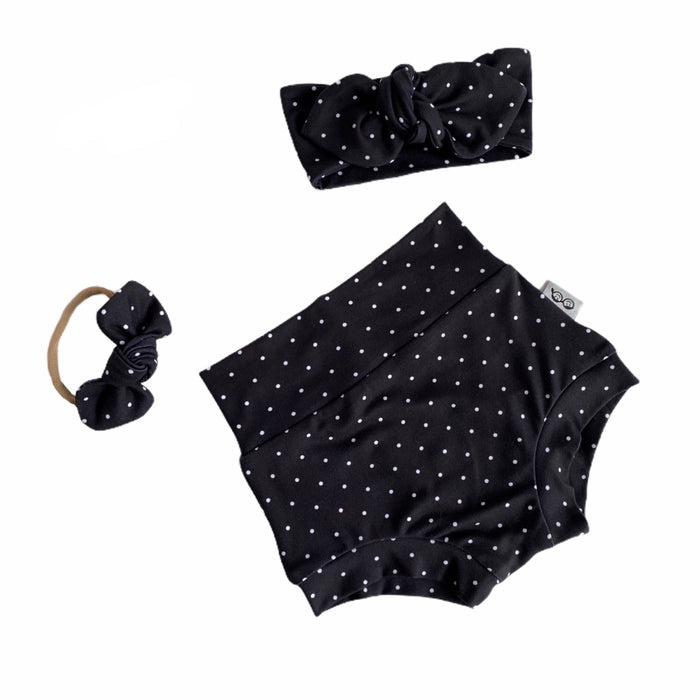 White Tiny Dots on Black Bummies and/or Headbands