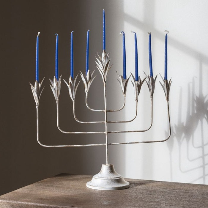 Whitewashed Metal Flower Menorah