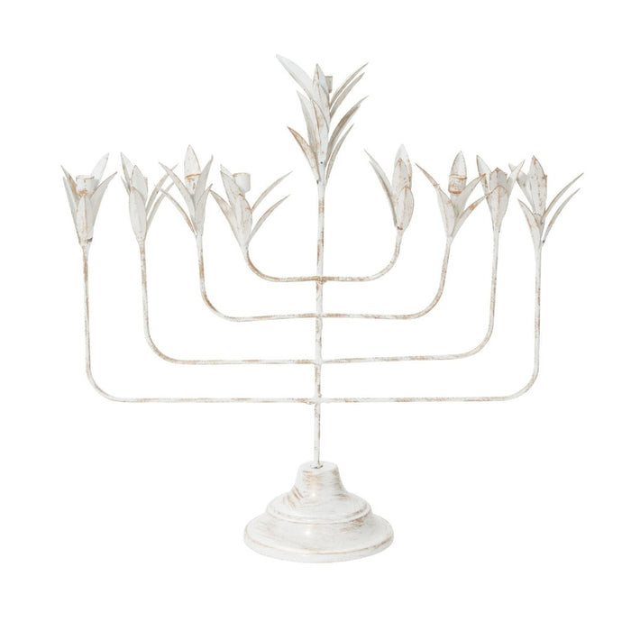Whitewashed Metal Flower Menorah