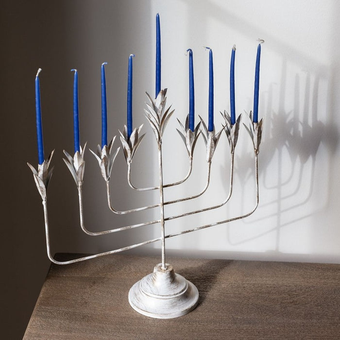 Whitewashed Metal Flower Menorah