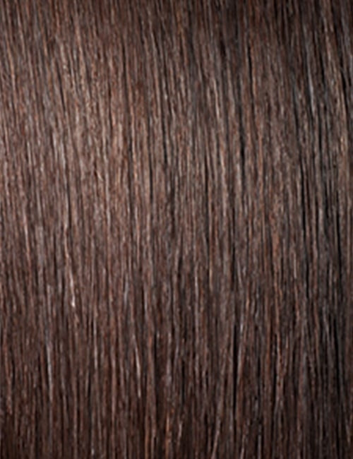 OUTRE straight brown synthetic hair wig 16 inch close up showing smooth glossy strands and texture