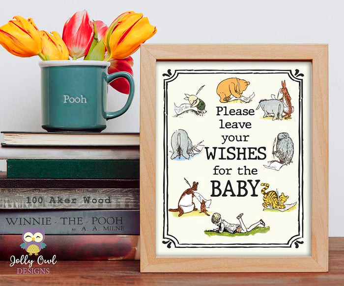 Winnie The Pooh Baby Shower Signs - Wishes For The Baby Sign - Jolly Owl Designs