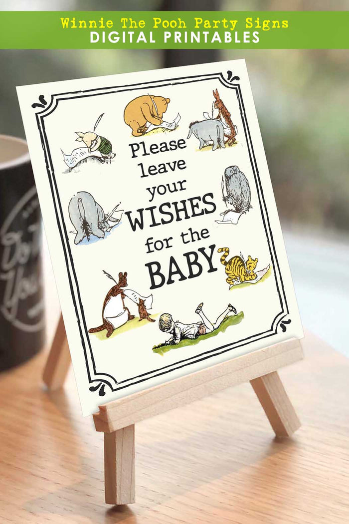 Winnie The Pooh Baby Shower Signs - Wishes For The Baby Sign - Jolly Owl Designs
