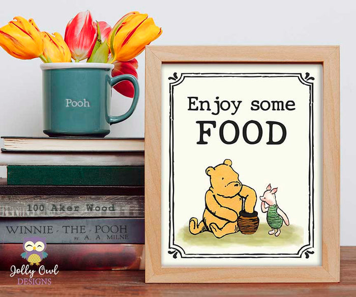 Winnie The Pooh Party Signs - Enjoy Some Food Sign - Jolly Owl Designs