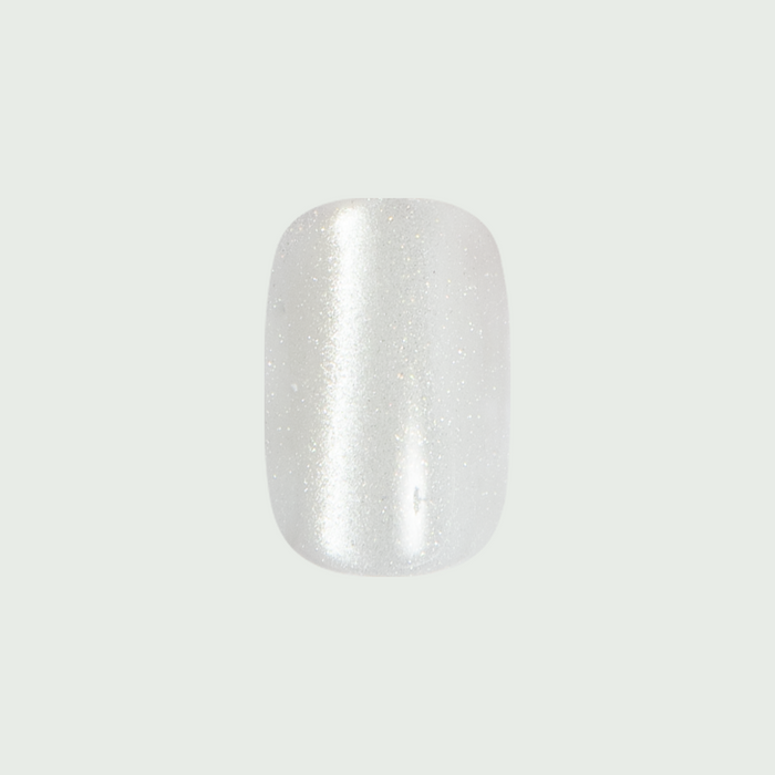 Winter Glitter Velvet - Press-On | Short | Squoval showing single white velvet false nail with subtle glitter shimmer