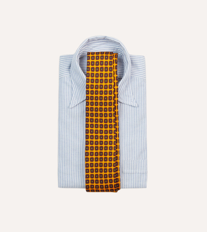 Yellow Geometric Flower Print Silk Self-Tipped Tie